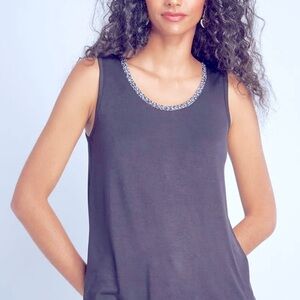 The Limited Sleeveless Top Blouse Silver Sparkle Trim GRAY Medium